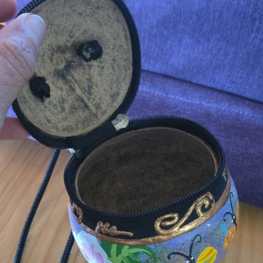 Hand painted Coconut Purse Hawaiian Inspired With butterfly And Plumeria - Picture 6 of 8